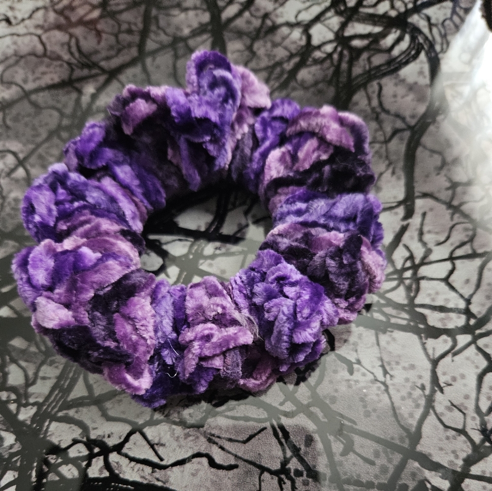Crochet purple velvet scrunchie